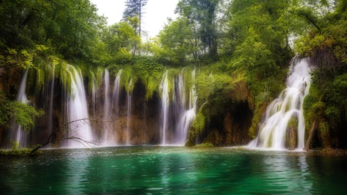 waterfall paradise desktop scenery wallpaper background